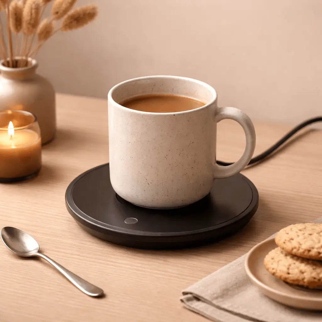 Black slim mug warmer for coffee heating.